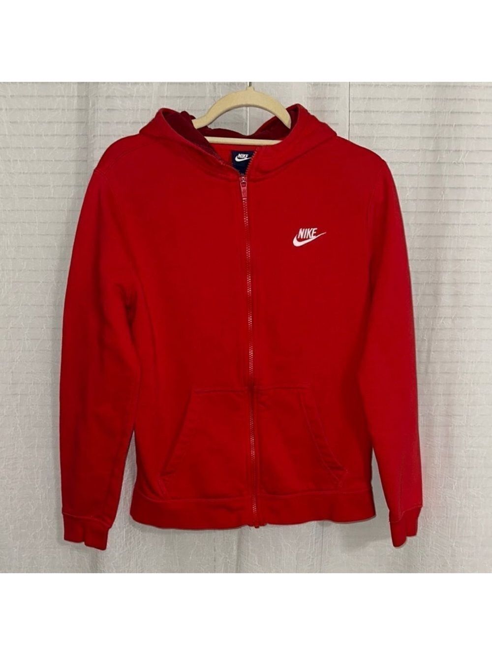 NIKE XL Red Unisex Full Zip Cotton Blend Fleece Sweatshirt Hoodie